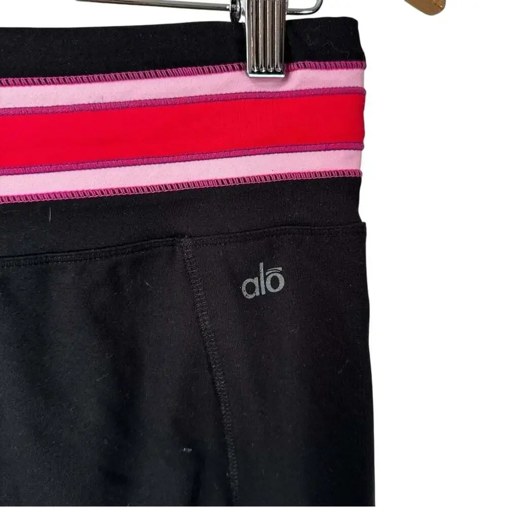 ALO Yoga Sweatpant Shorts Black Pink Stripe Women’s Lounge Core Gym Size Med